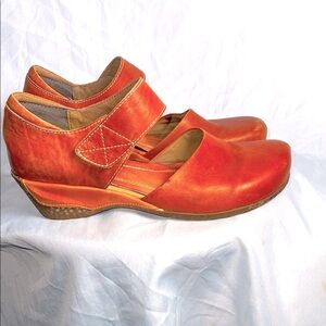 Women’s Orange Leather Mary Jane Wedge Shoes